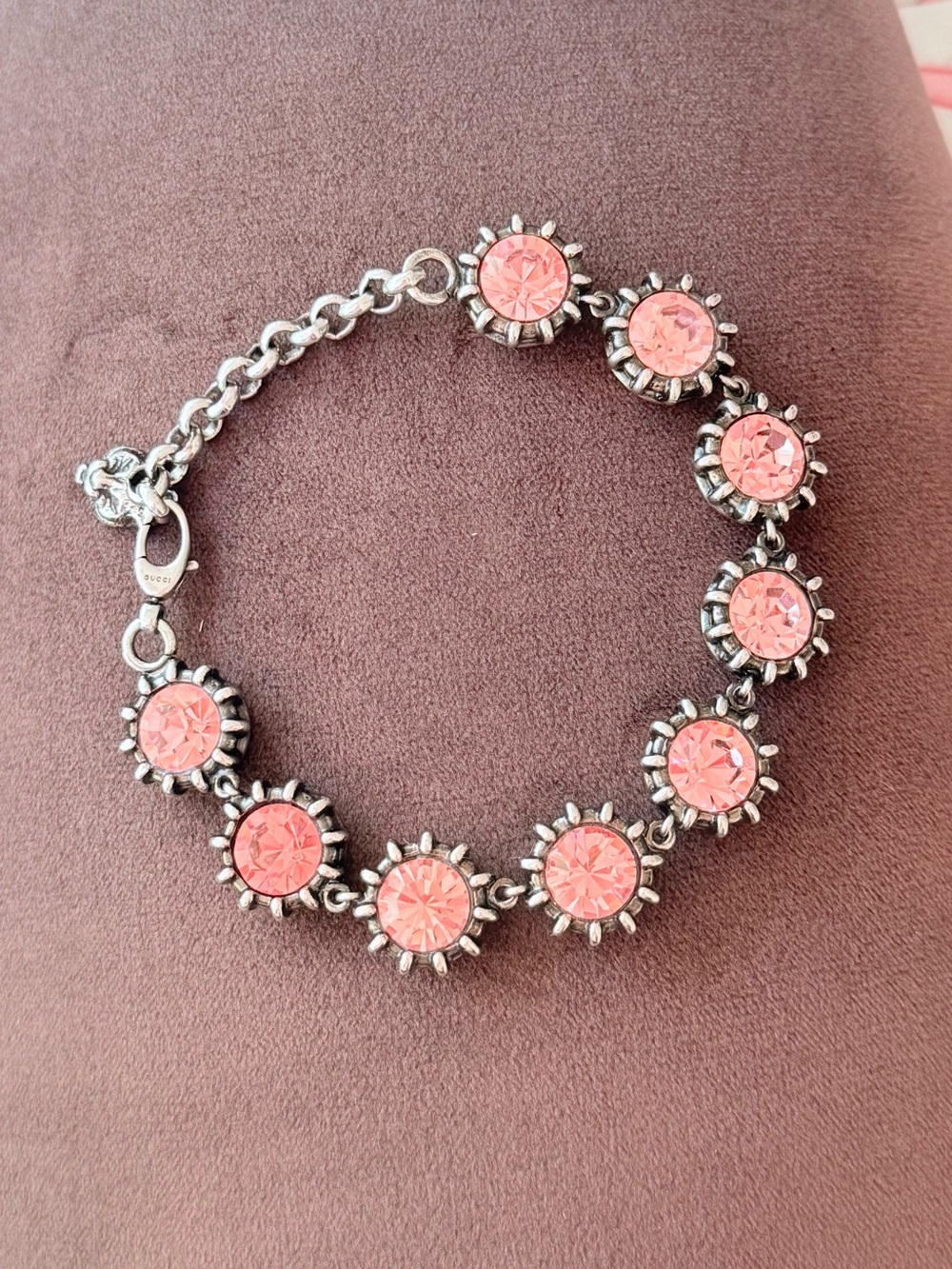 Gucci pink crystal Feline Head and Crystal Bracelet